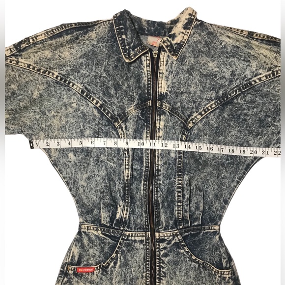 Vintage Acid Wash Jean Era Hollywood Long Sleeve Dress - Picture 5 of 7